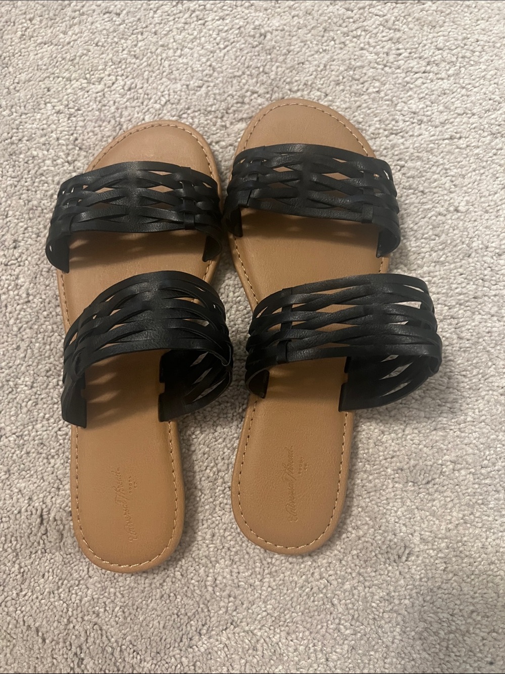 Universal Thread Black Woven Double-Strap Slide Sandals